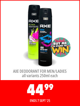 AXE DEODORANT FOR MEN/LADIES ALL VARIANTS 250ml EACH, 44,99
