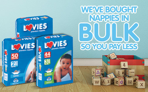 WE'VE BOUGHT NAPPIES IN BULK SO YOU PAY LESS