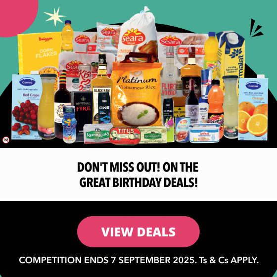Celebrate with us and you could stand a chance to WIN. Buy 3 participating products in-store and stand a chance to win groceries for a year worth GHC 168 000. Offers valid until 7 September 2025. 