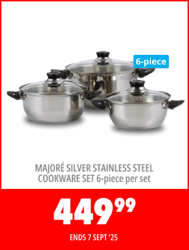 MAJORÉ SILVER STAINLESS STEEL COOKWARE SET 6-PIECE PER SET, 449,99