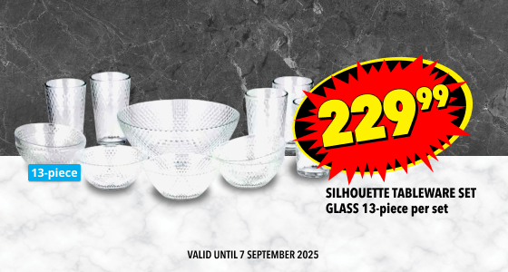 SILHOUETTE TABLEWARE SET GLASS 13-PIECE PER SET, 229,99